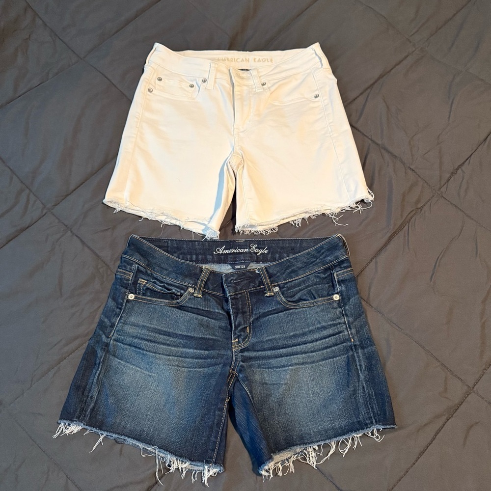 American Eagle Outfitters White and Blue Jean Shorts